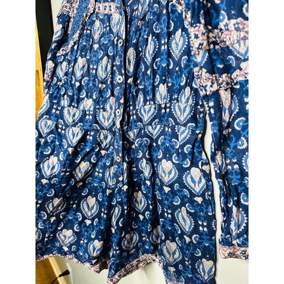 SEA NEW YORK Brigitte Blue Printed Border Ruffle Romper Size 2 - Picture 9 of 9